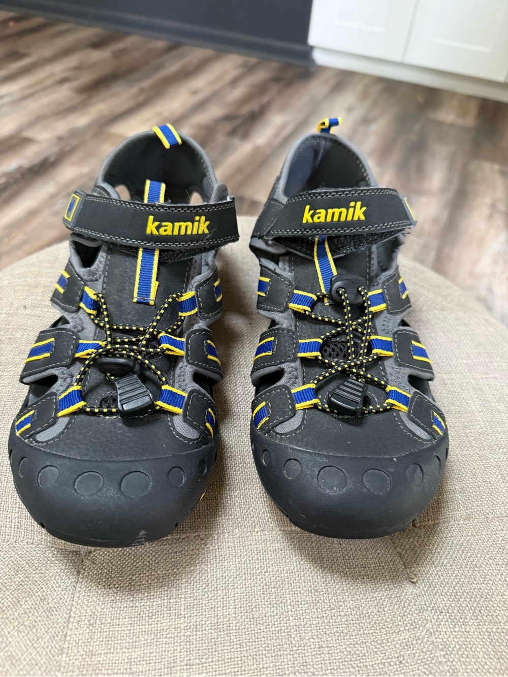 Kamik Black Sport Sandals with Yellow Accents